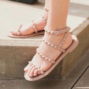 Steve Madden Travel J Jelly Studded Rockstud Flat Sandals Wrap Ankle